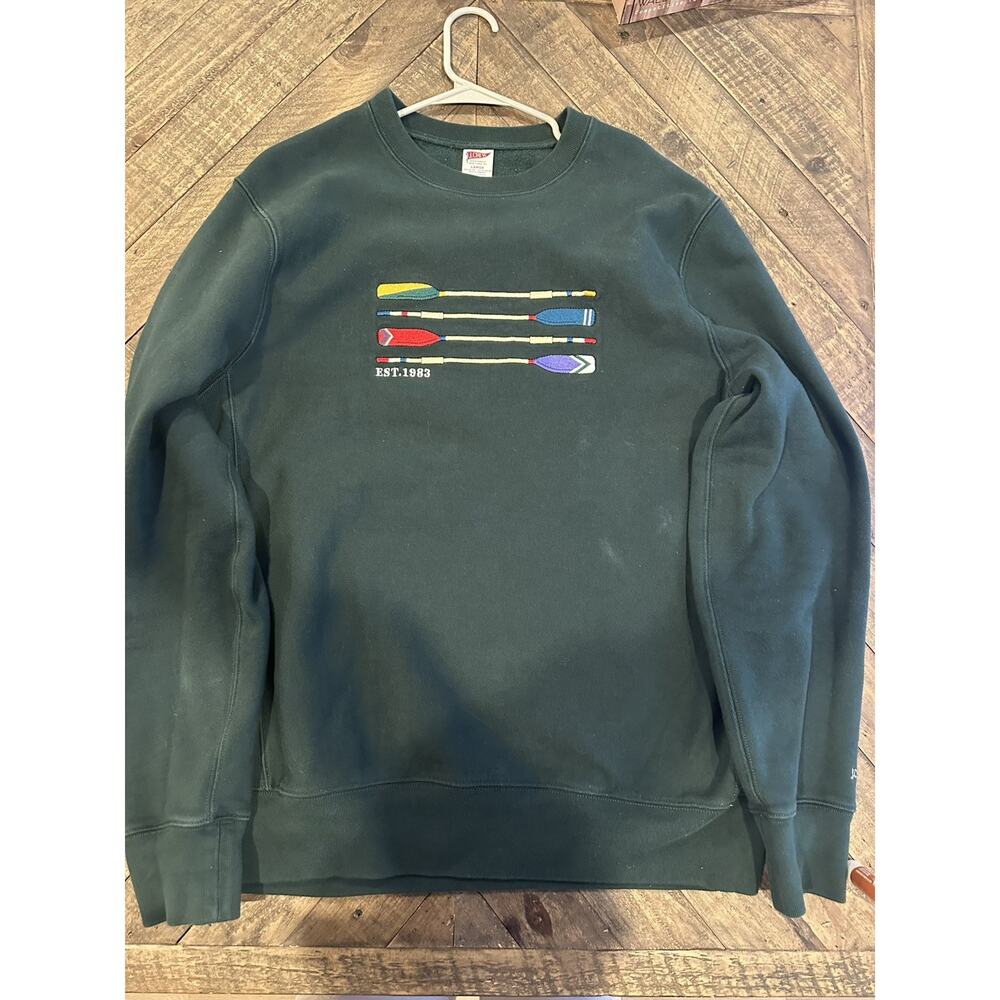 J Crew Sportswear Sweatshirt Mens L Heritage 14 oz Embroidered Oar Graphic Green